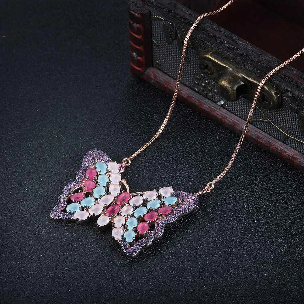 Silver Gold Necklaces Pendants Butterfly Cubic Zirconia For Women Lady Jewelry Party Decoration choker