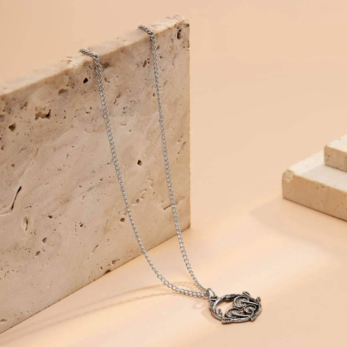 Silver-Plated Mushroom Cluster Pendant Necklace