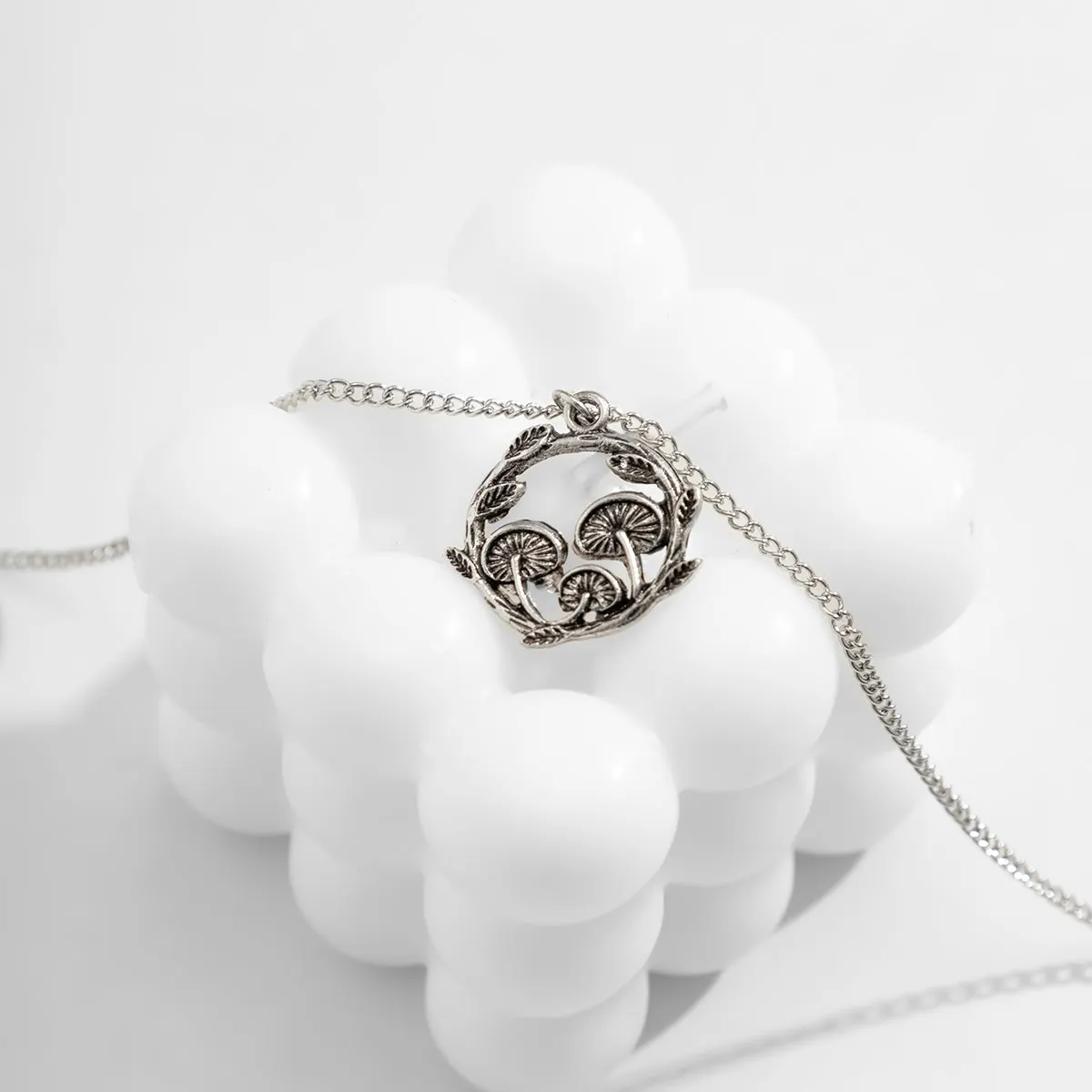 Silver-Plated Mushroom Cluster Pendant Necklace
