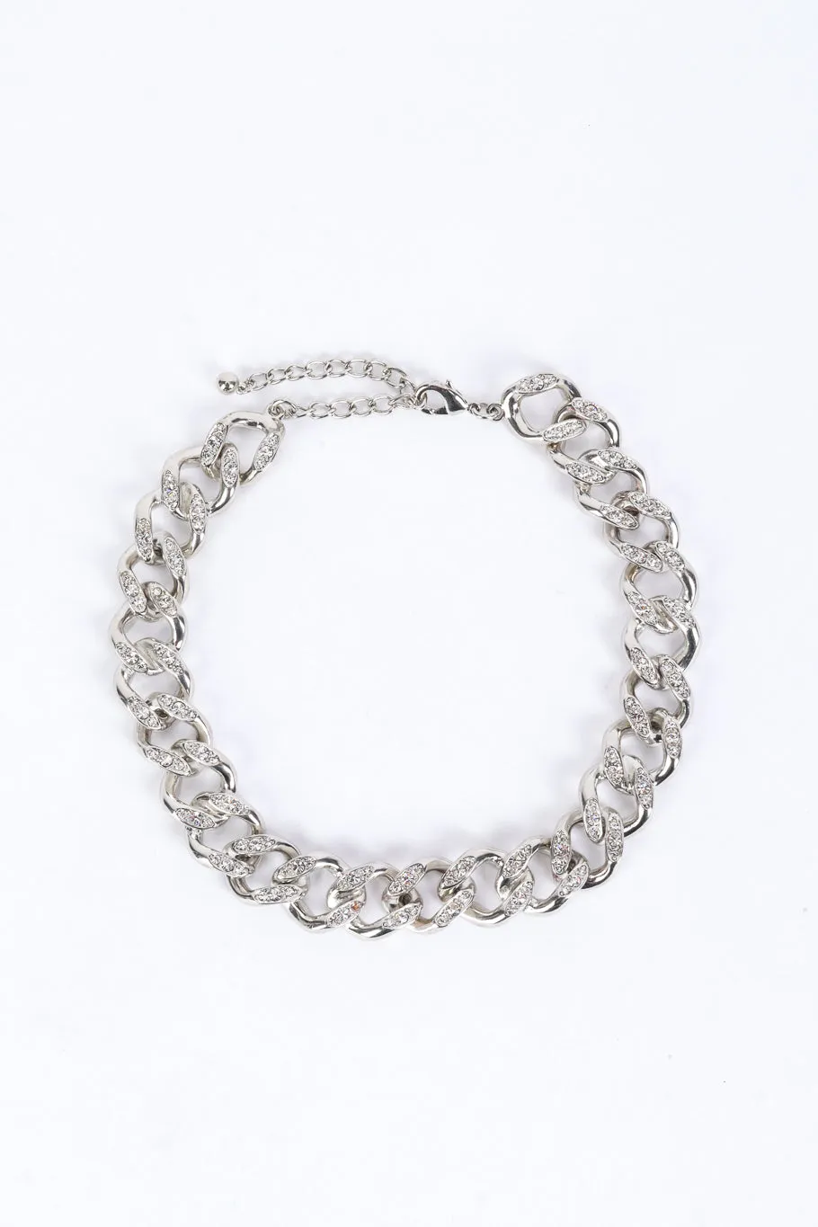 Silver Rhinestone Curb Chain Necklace