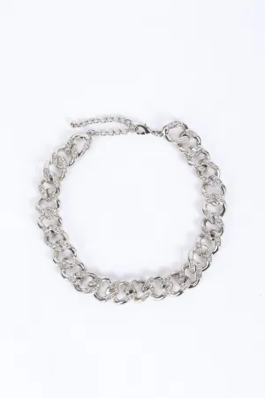 Silver Rhinestone Curb Chain Necklace