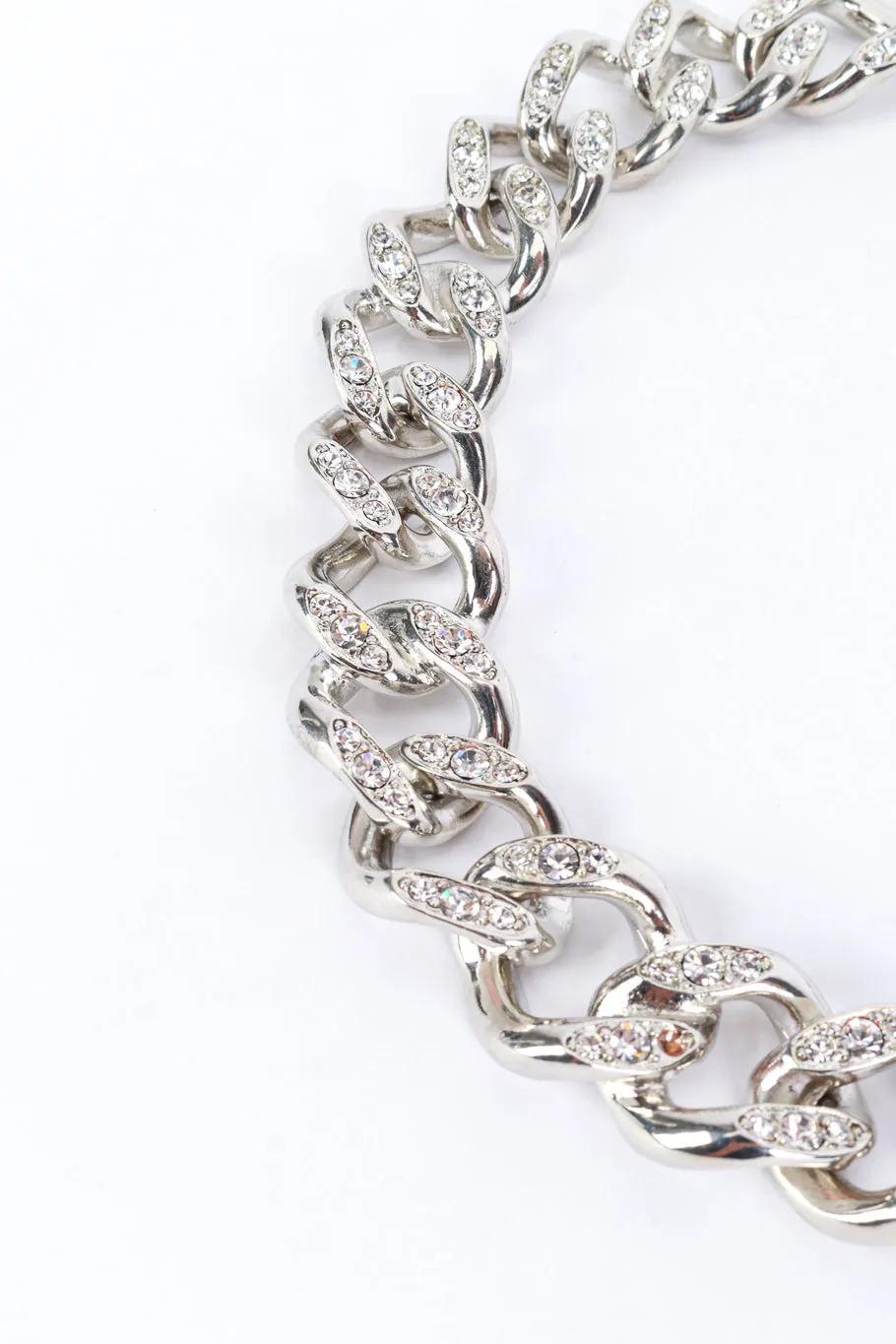 Silver Rhinestone Curb Chain Necklace