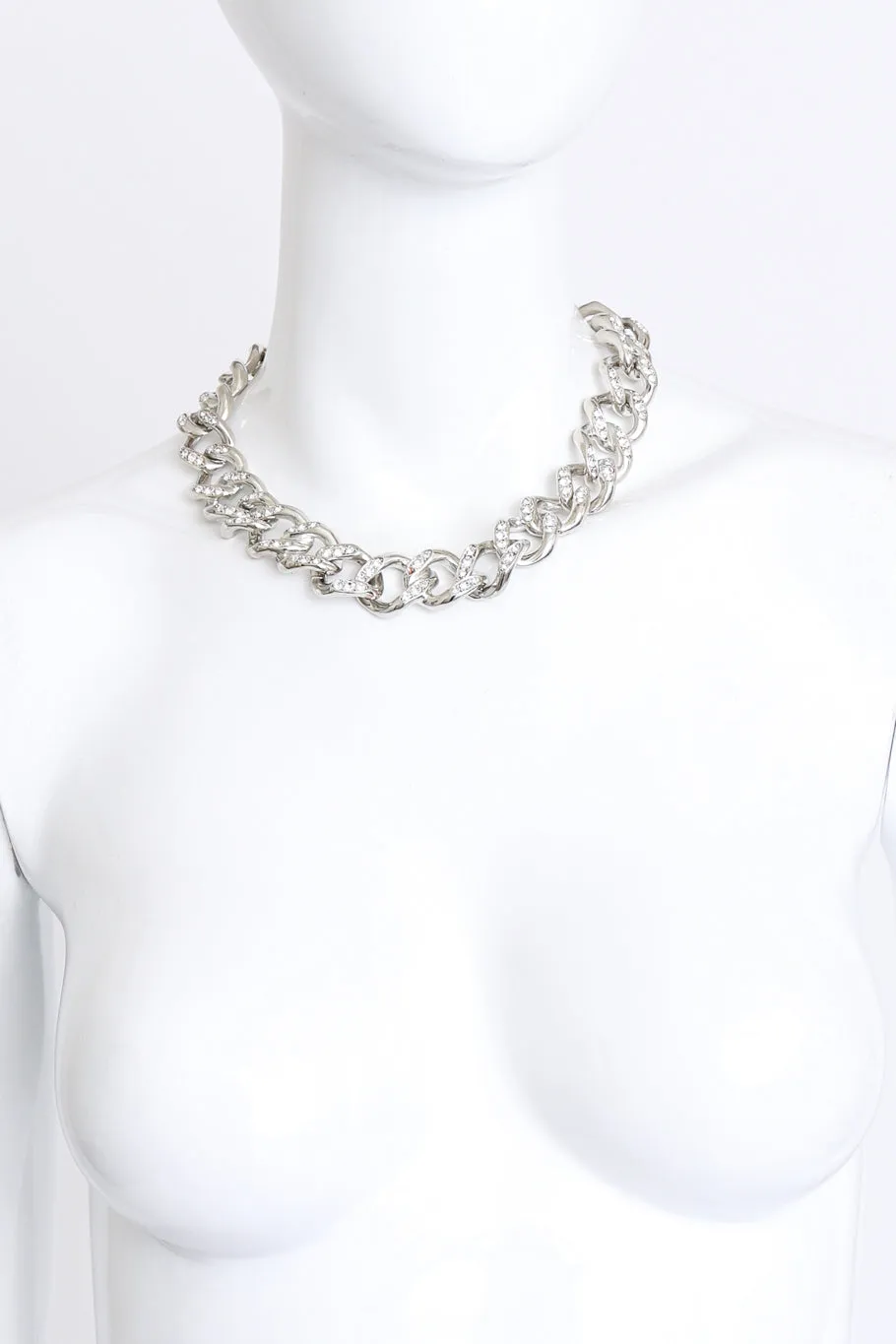 Silver Rhinestone Curb Chain Necklace