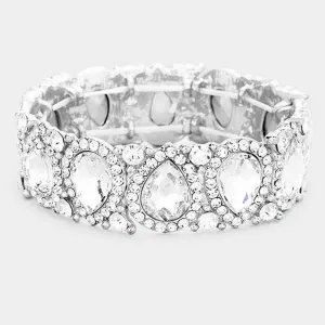 Slim Clear Crystal Pear and Rhinestone Stretch Bracelet  | Pageant Jewelry | 382419