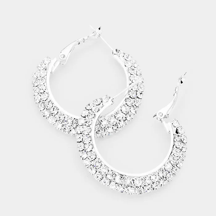 Small Crystal Hoop Earrings on Silver | 1.25" | 233639