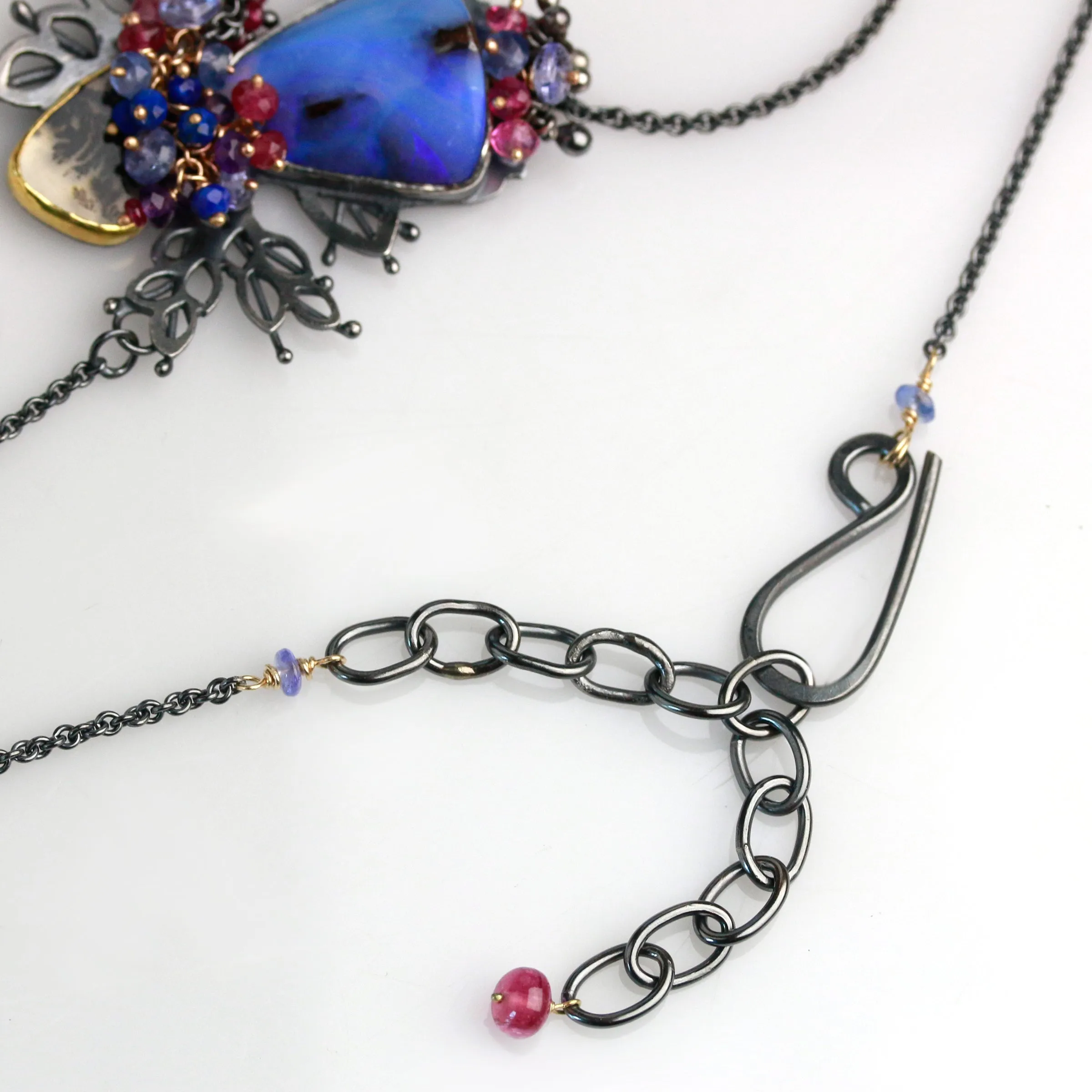 SOLD! Boulder Opal and Dendritic Agate Leafy Pendant