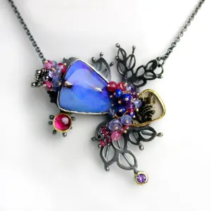 SOLD! Boulder Opal and Dendritic Agate Leafy Pendant