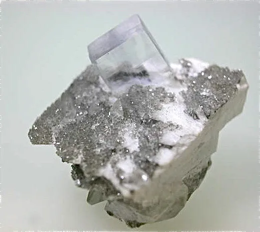 SOLD Fluorite on Barite, La Viesca Mine, Huergo La Colloda, Siero Asturias, Spain, Mine 2014, Miniature 3.0 x 3.0 x 4.0 cm, $250.  Online 8/25