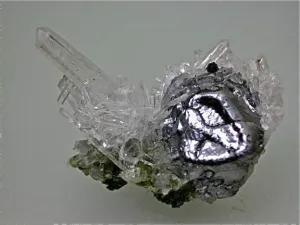 SOLD Quartz on Galena, Kruchev dol Mine, Madan District, SMolyan Oblast, Bulgaria, Mined 2012, Miniature 2.8 x 4.5 x 4.5 cm, $35.  ONLINE 7/2