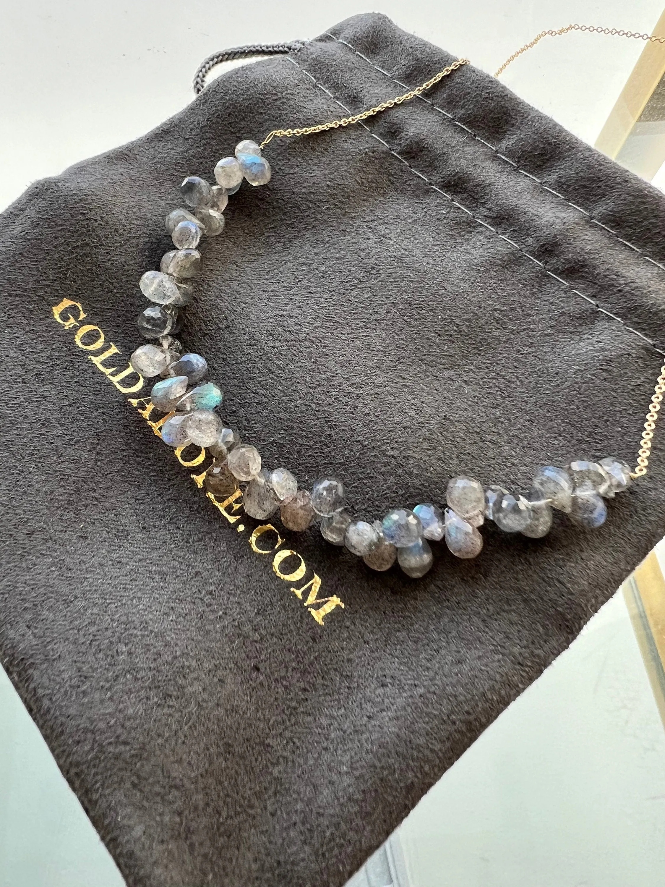 Solid 18K Yellow Gold Labradorite Necklace - 10CTS