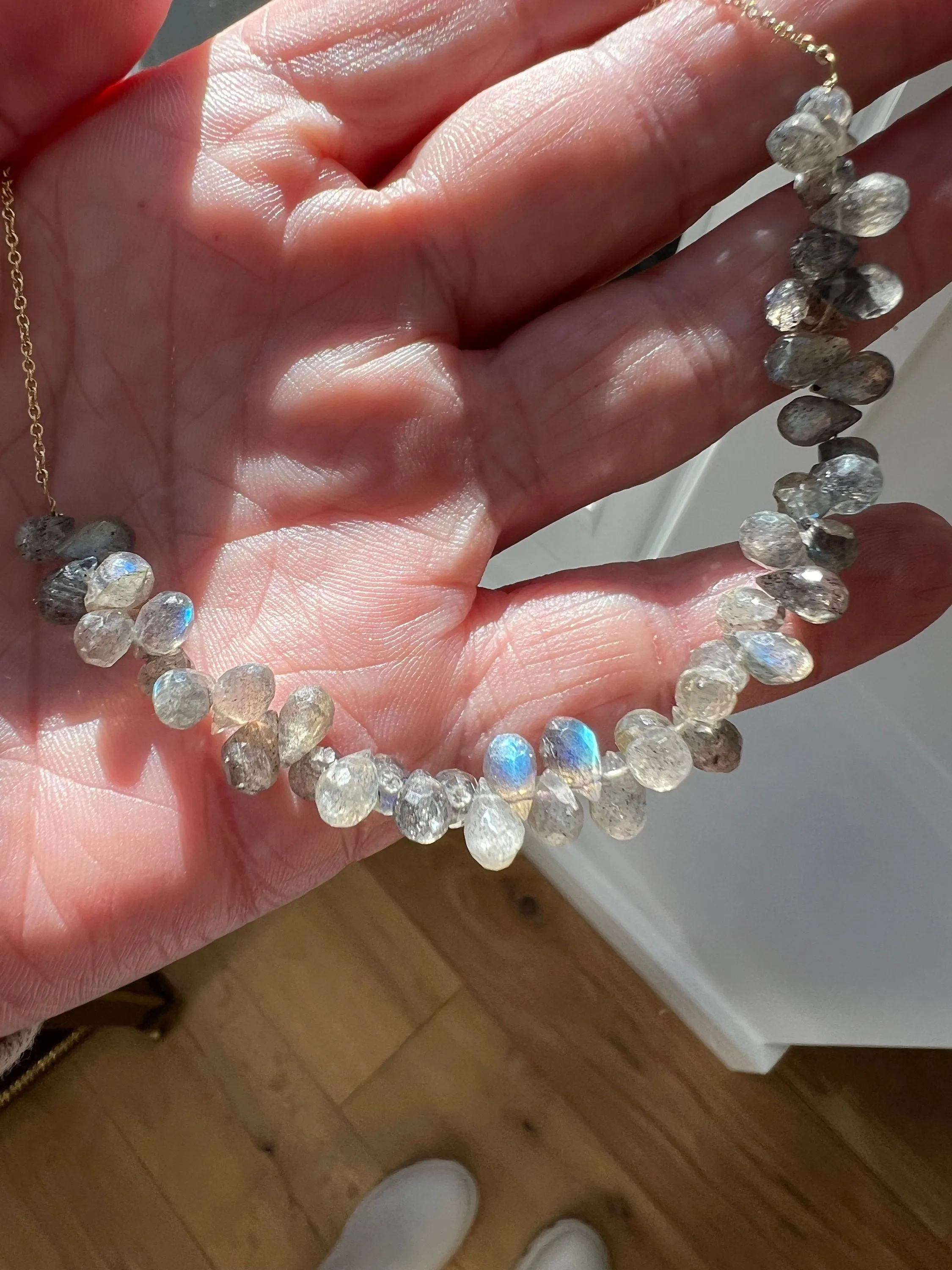 Solid 18K Yellow Gold Labradorite Necklace - 10CTS
