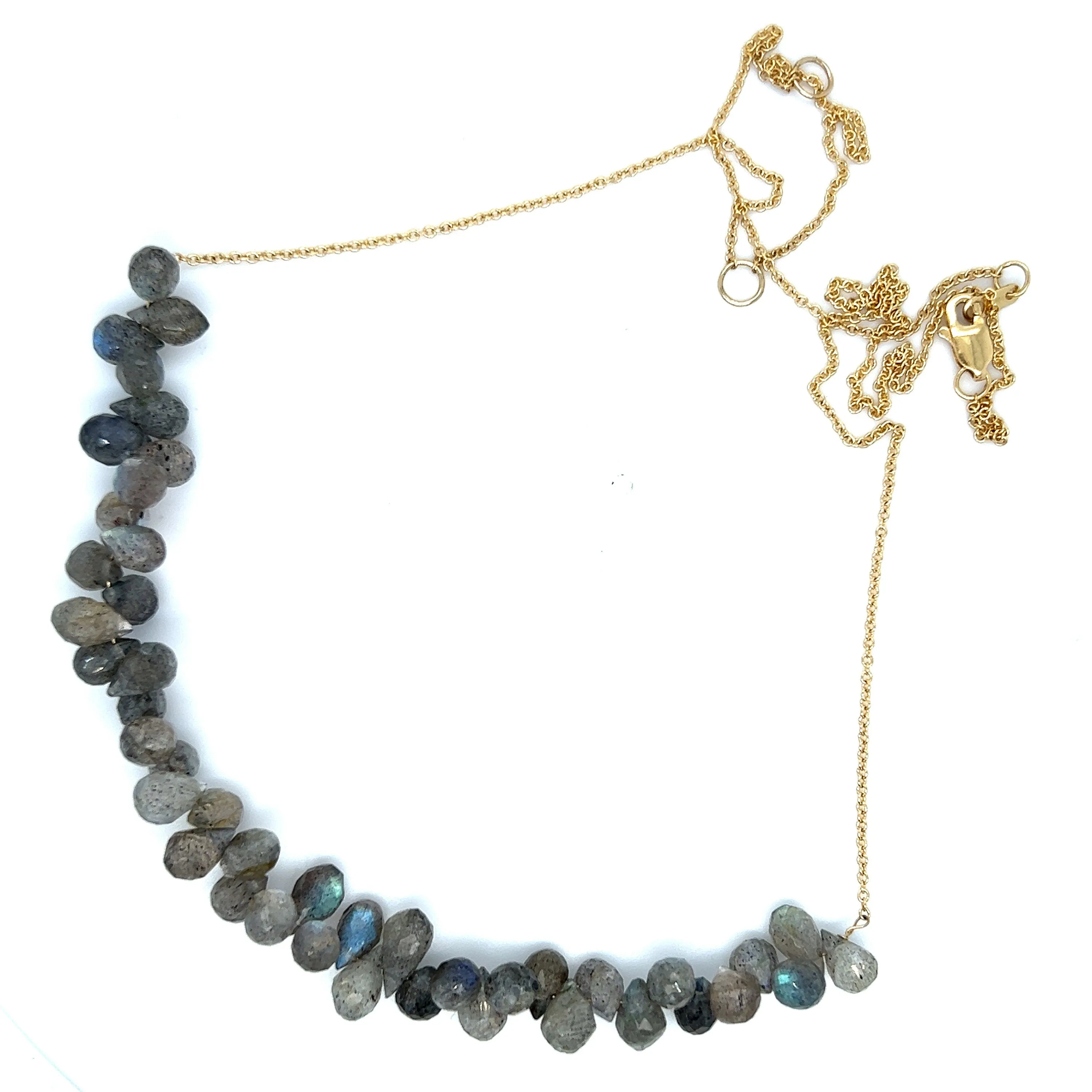 Solid 18K Yellow Gold Labradorite Necklace - 10CTS
