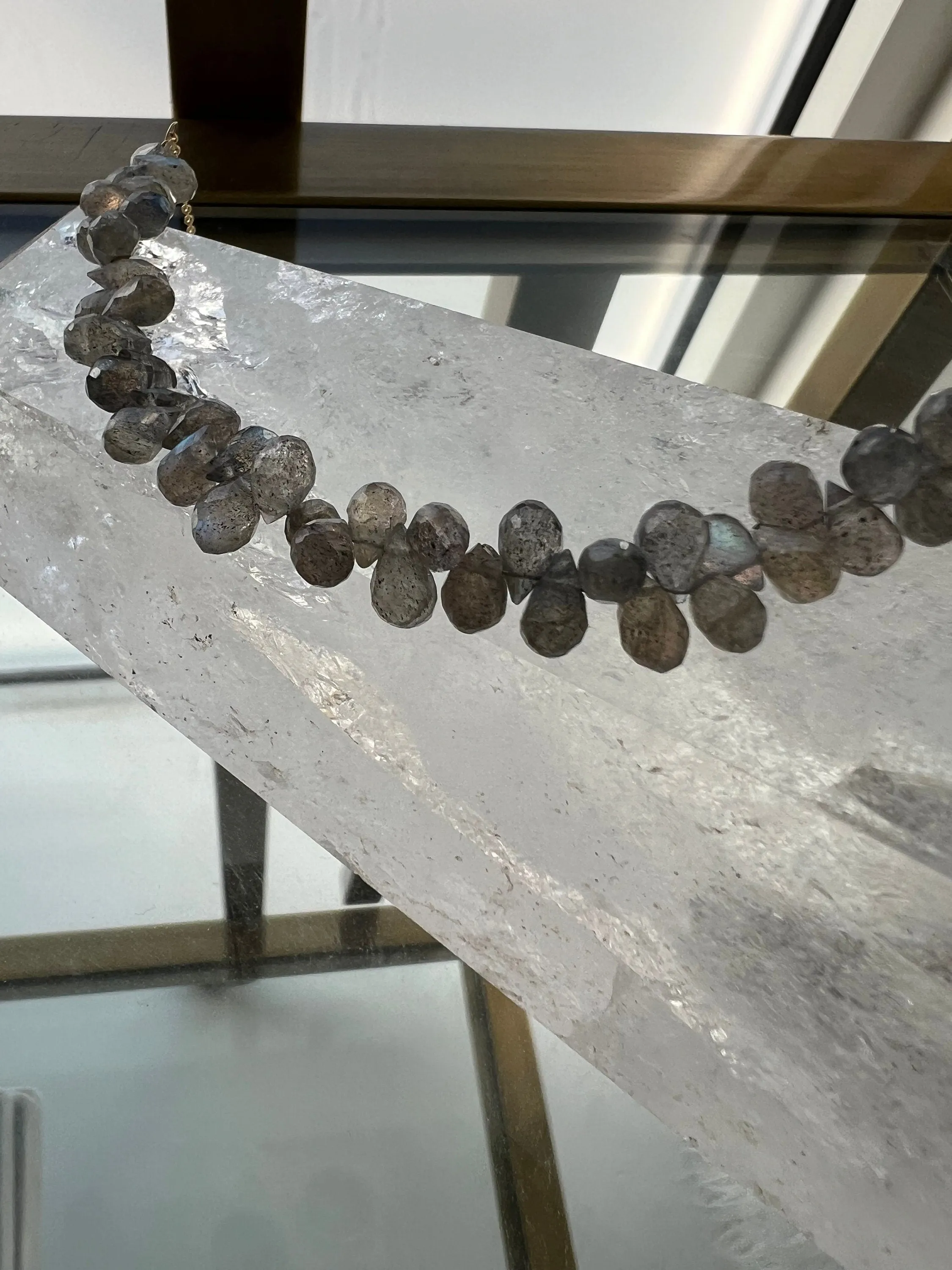 Solid 18K Yellow Gold Labradorite Necklace - 10CTS