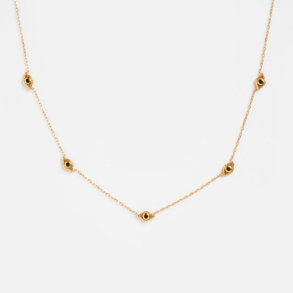 Solid Gold Evil Eye Station Necklace