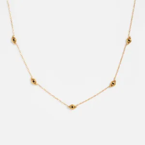 Solid Gold Evil Eye Station Necklace