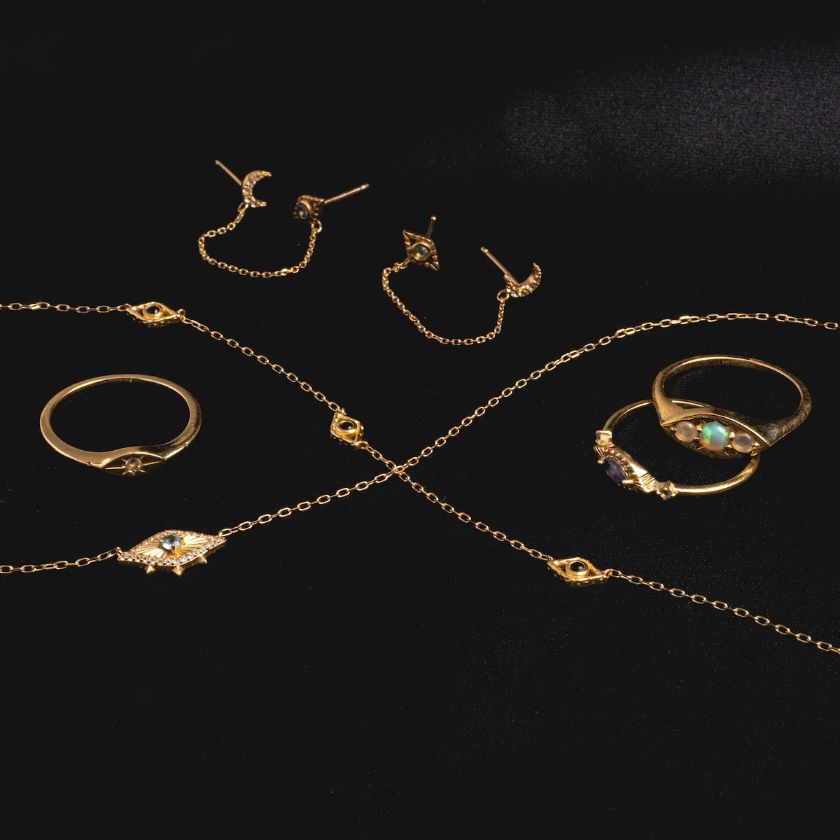 Solid Gold Evil Eye Station Necklace