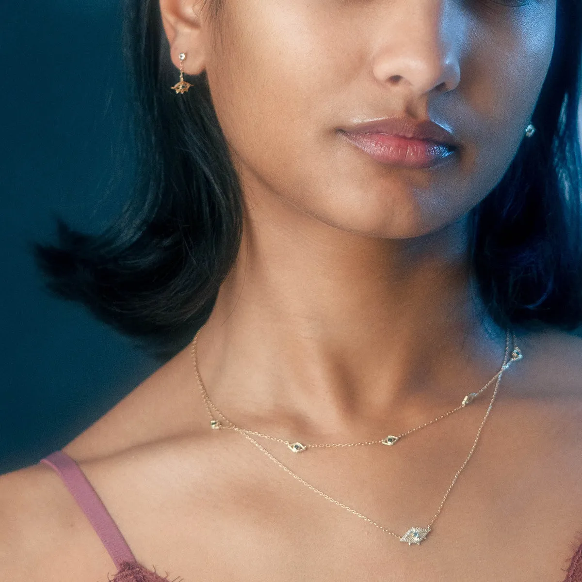Solid Gold Evil Eye Station Necklace