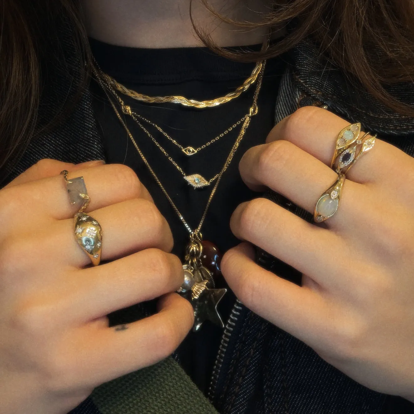 Solid Gold Evil Eye Station Necklace