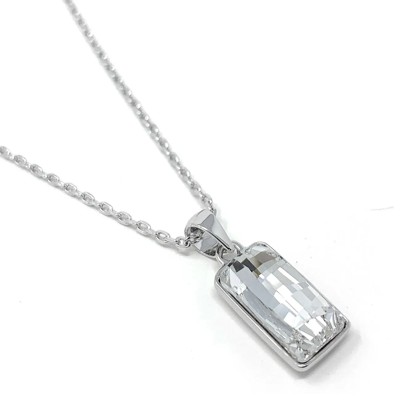 Sophia Pendant Necklace with White Clear Rectangle Crystals from Swarovski Silver Toned Rhodium Plated