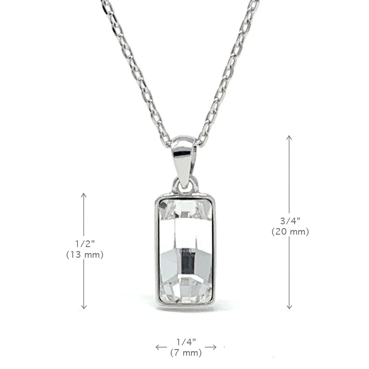 Sophia Pendant Necklace with White Clear Rectangle Crystals from Swarovski Silver Toned Rhodium Plated
