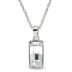 Sophia Pendant Necklace with White Clear Rectangle Crystals from Swarovski Silver Toned Rhodium Plated