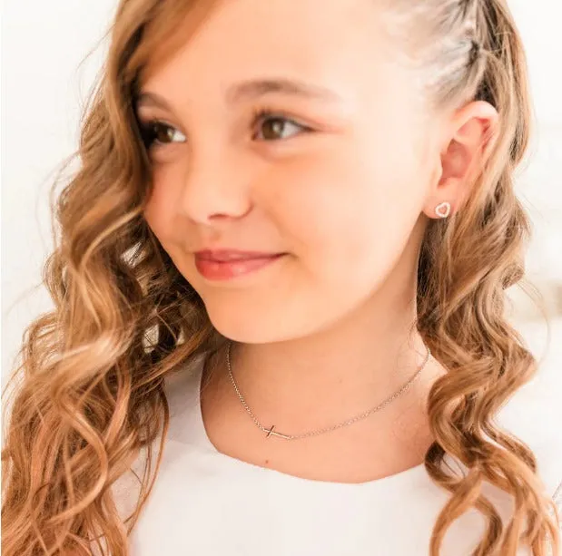 Sterling Silver Children's Horizontal Cross Necklace for Girls