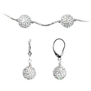 Sterling Silver Clear Crystal Ball Drop Necklace and Earring Set