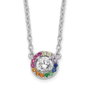 Sterling Silver Colorful Rainbow Circle Halo 18" Necklace