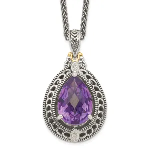Sterling Silver Gold Diamond Amethyst Necklace