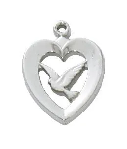 Sterling Silver Heart with Dove 1/2" with chain