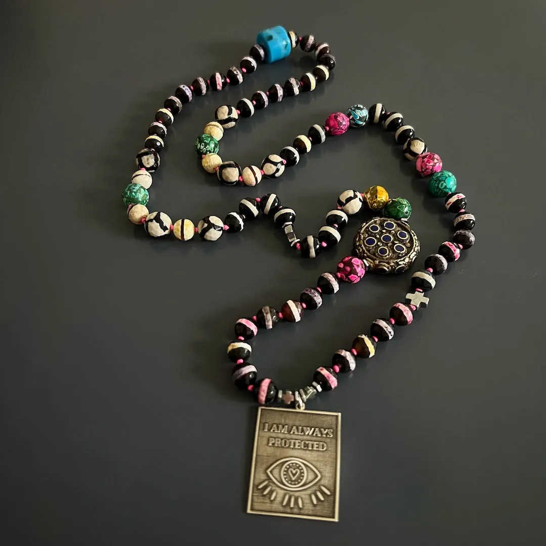 Sterling Silver I Am Always Protected Pendant Beaded Necklace
