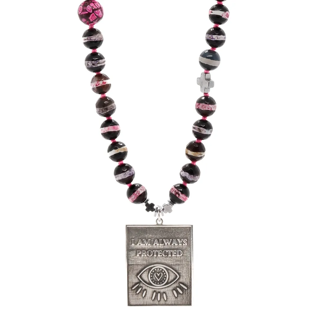 Sterling Silver I Am Always Protected Pendant Beaded Necklace
