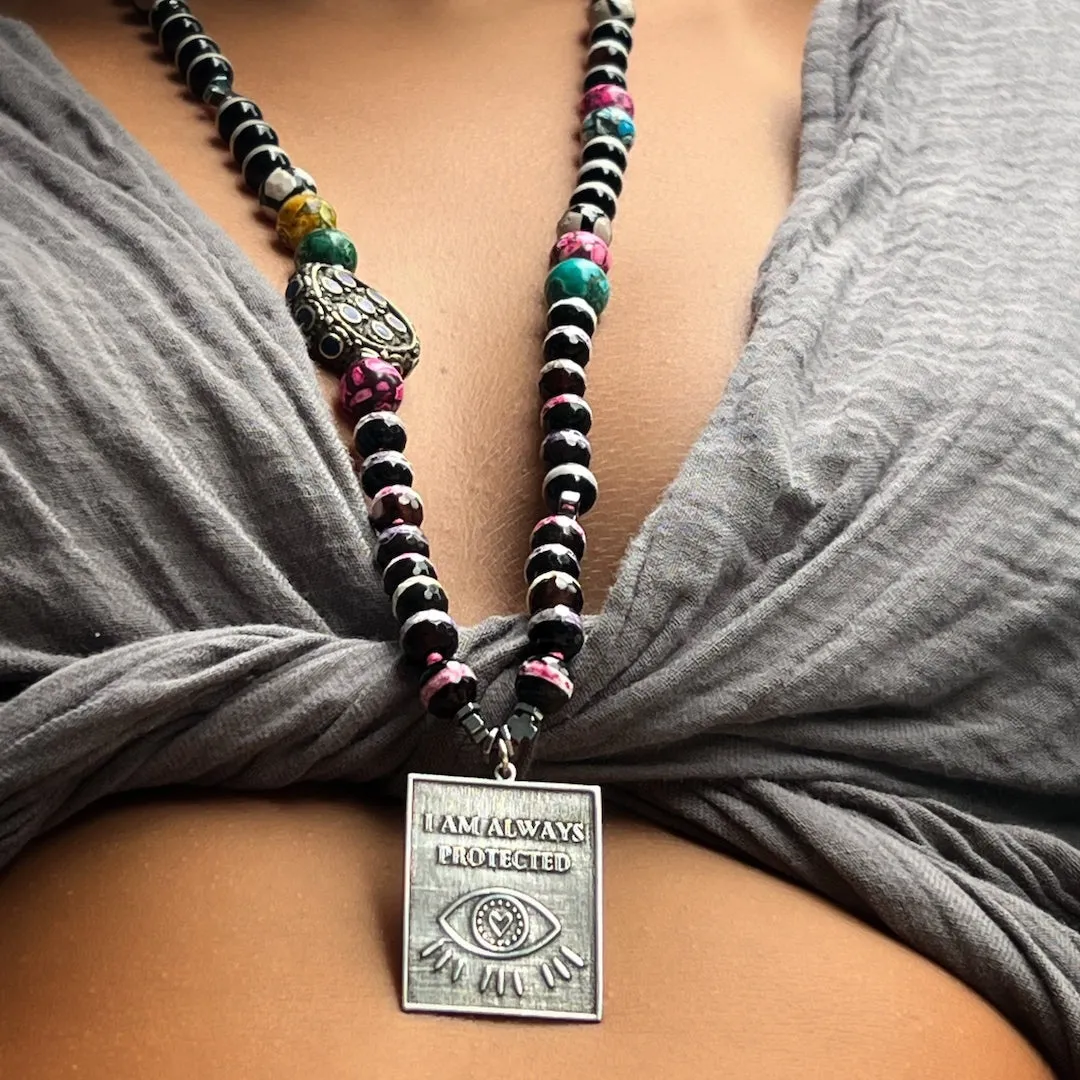 Sterling Silver I Am Always Protected Pendant Beaded Necklace