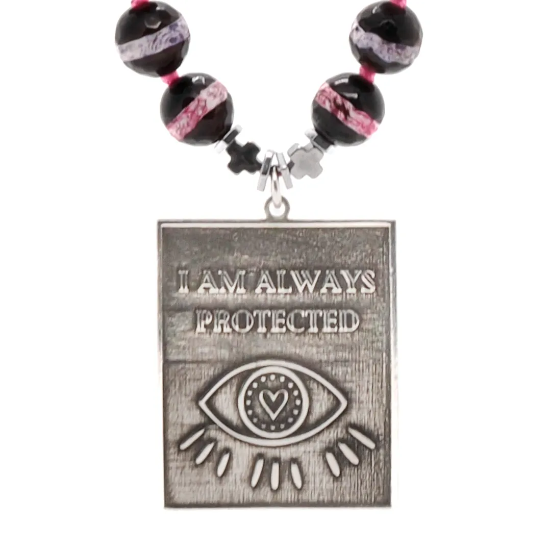 Sterling Silver I Am Always Protected Pendant Beaded Necklace
