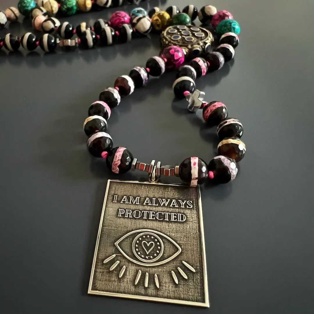 Sterling Silver I Am Always Protected Pendant Beaded Necklace