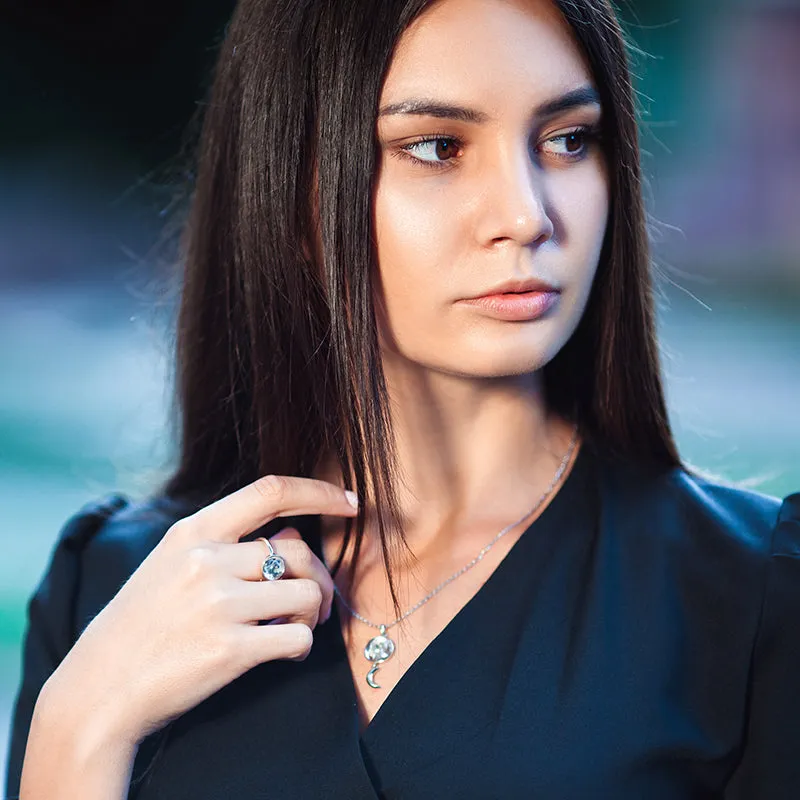 Sterling Silver Swaying Crescent Necklace Made With Moon Meteorite