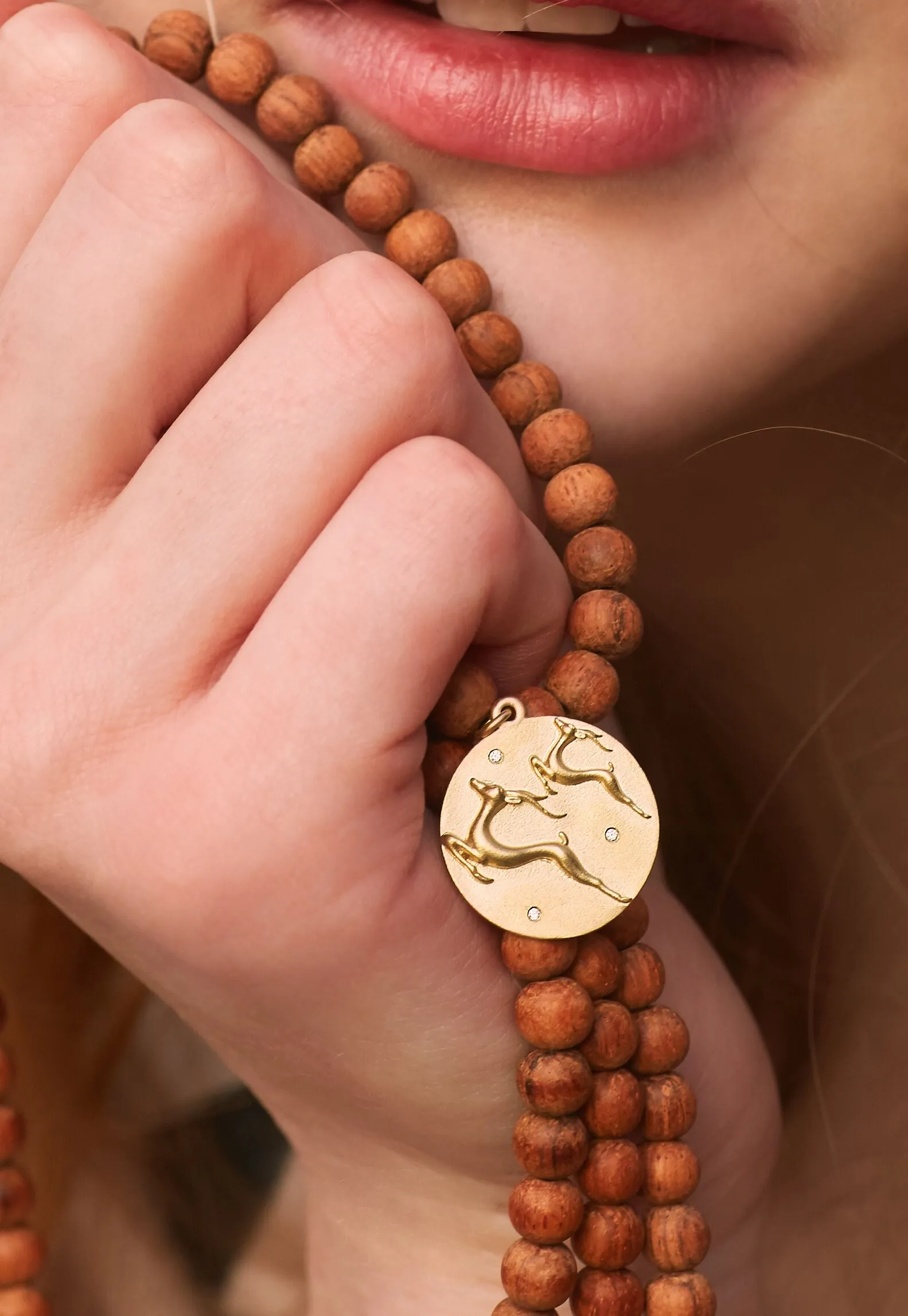 Swan Wood Bead Charm Necklace