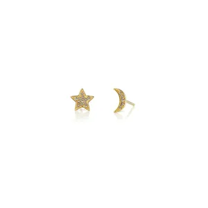 Tara Mikolay Raw Diamond Moon and Star Stud Earrings