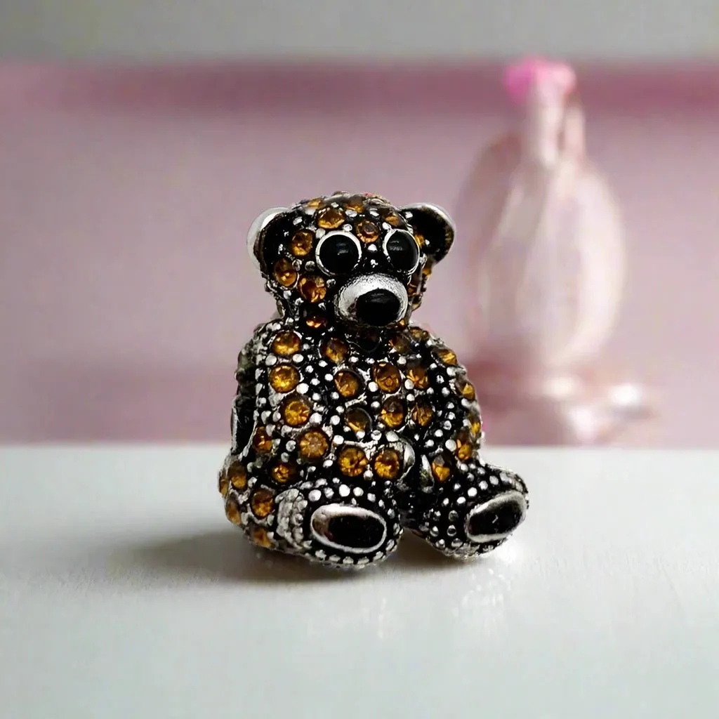 Teddy Bear with Brown Diamond Charm Pendant