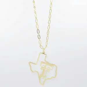 Texas Tech Map Necklace Gold T33