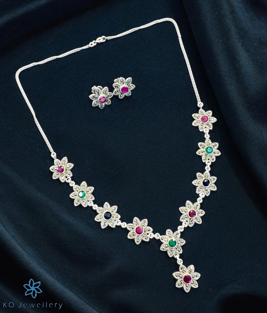 The Floralia Silver Marcasite Necklace & Earrings Set