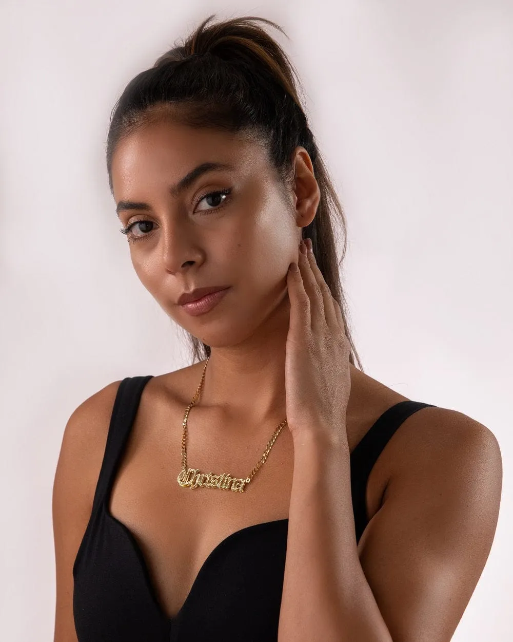 The Golden Double Plated Gothic Name Necklace with Cuban Chain