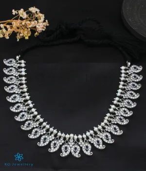 The Prativa Silver Mango Necklace (Oxidised/Blue)