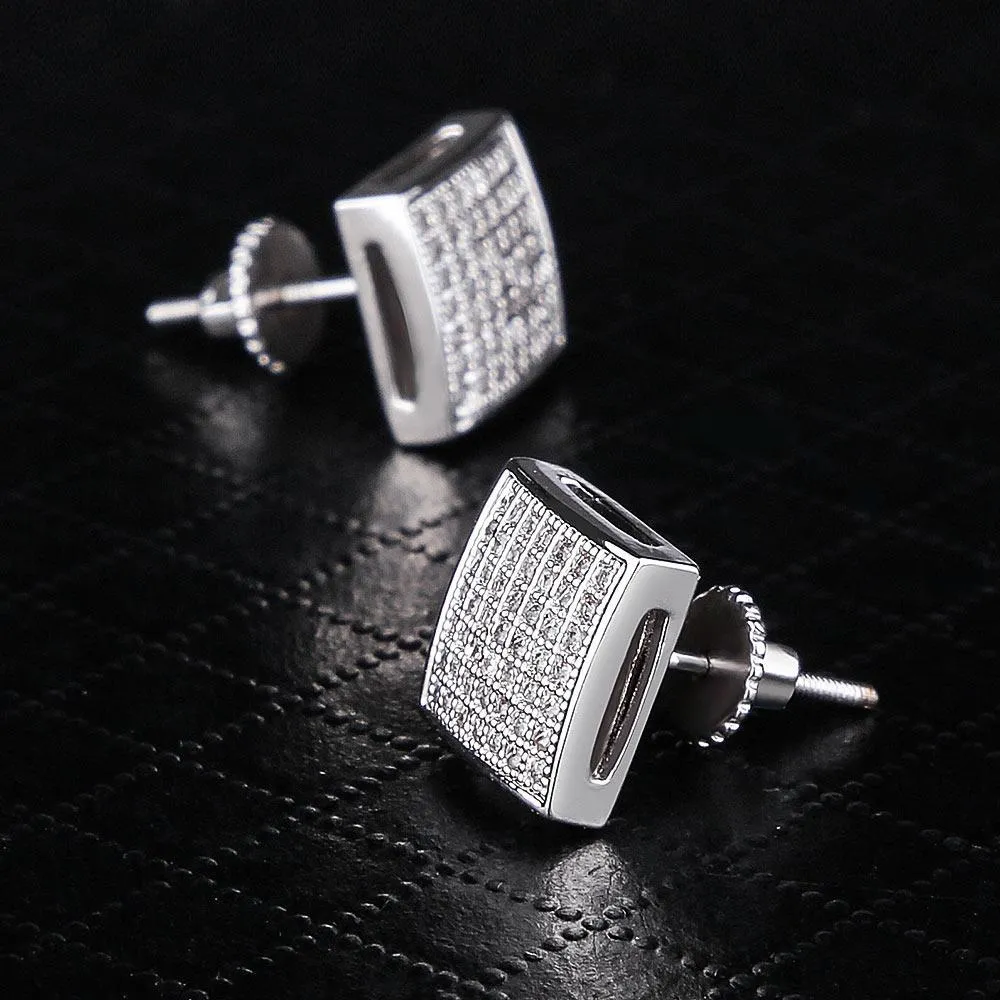 The Pride® - 925 Sterling Silver Iced Square Diamond CZ Stud Hip-Hop Mens Earrings