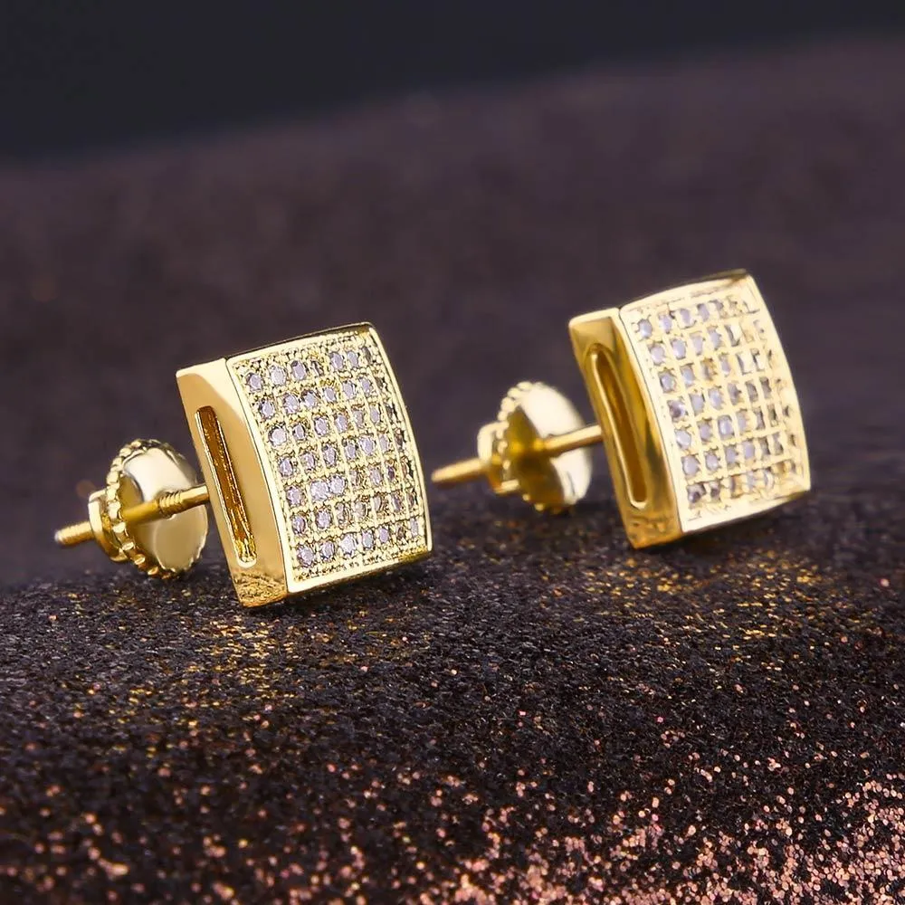 The Pride® - 925 Sterling Silver Iced Square Diamond CZ Stud Hip-Hop Mens Earrings