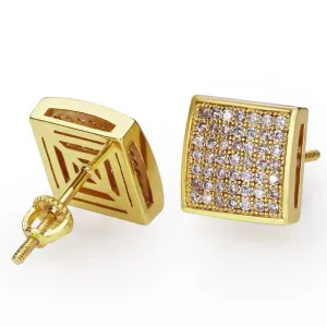 The Pride® - 925 Sterling Silver Iced Square Diamond CZ Stud Hip-Hop Mens Earrings