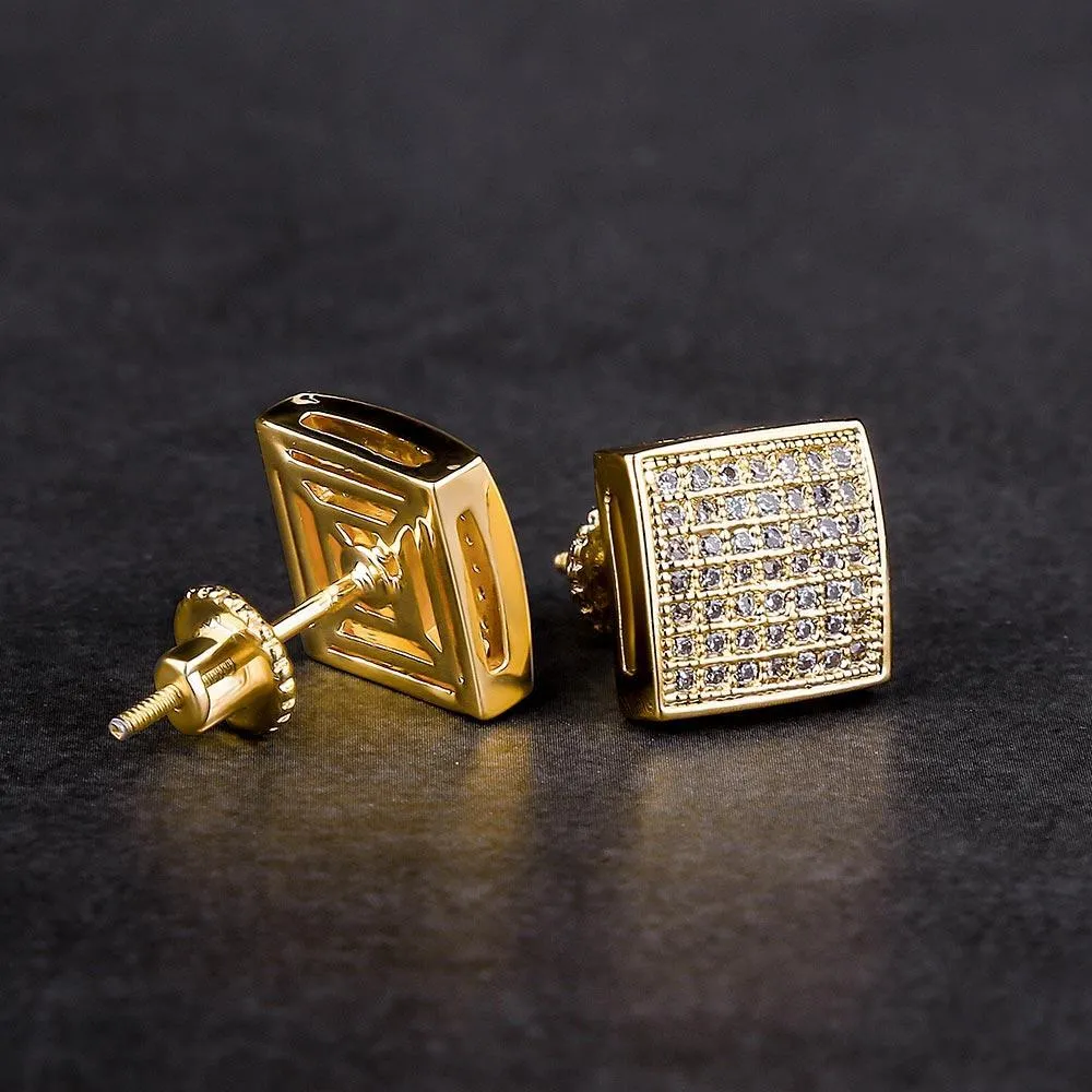 The Pride® - 925 Sterling Silver Iced Square Diamond CZ Stud Hip-Hop Mens Earrings