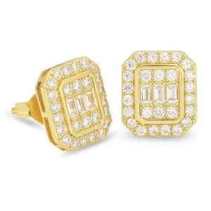 The Pride II® - 925 Sterling Silver Iced Diamond Square Stud Hip-Hop Earrings for Men