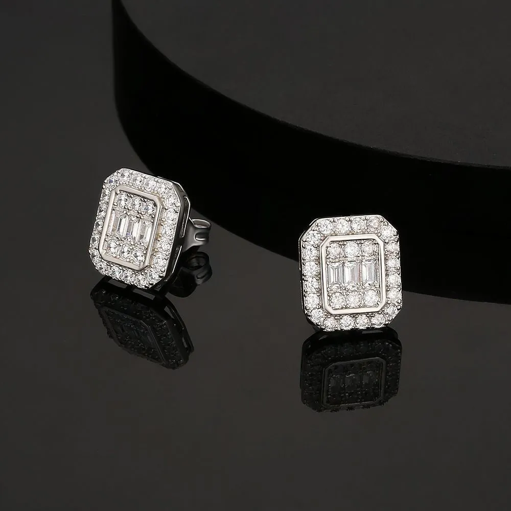 The Pride II® - 925 Sterling Silver Iced Diamond Square Stud Hip-Hop Earrings for Men