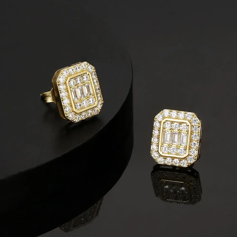 The Pride II® - 925 Sterling Silver Iced Diamond Square Stud Hip-Hop Earrings for Men